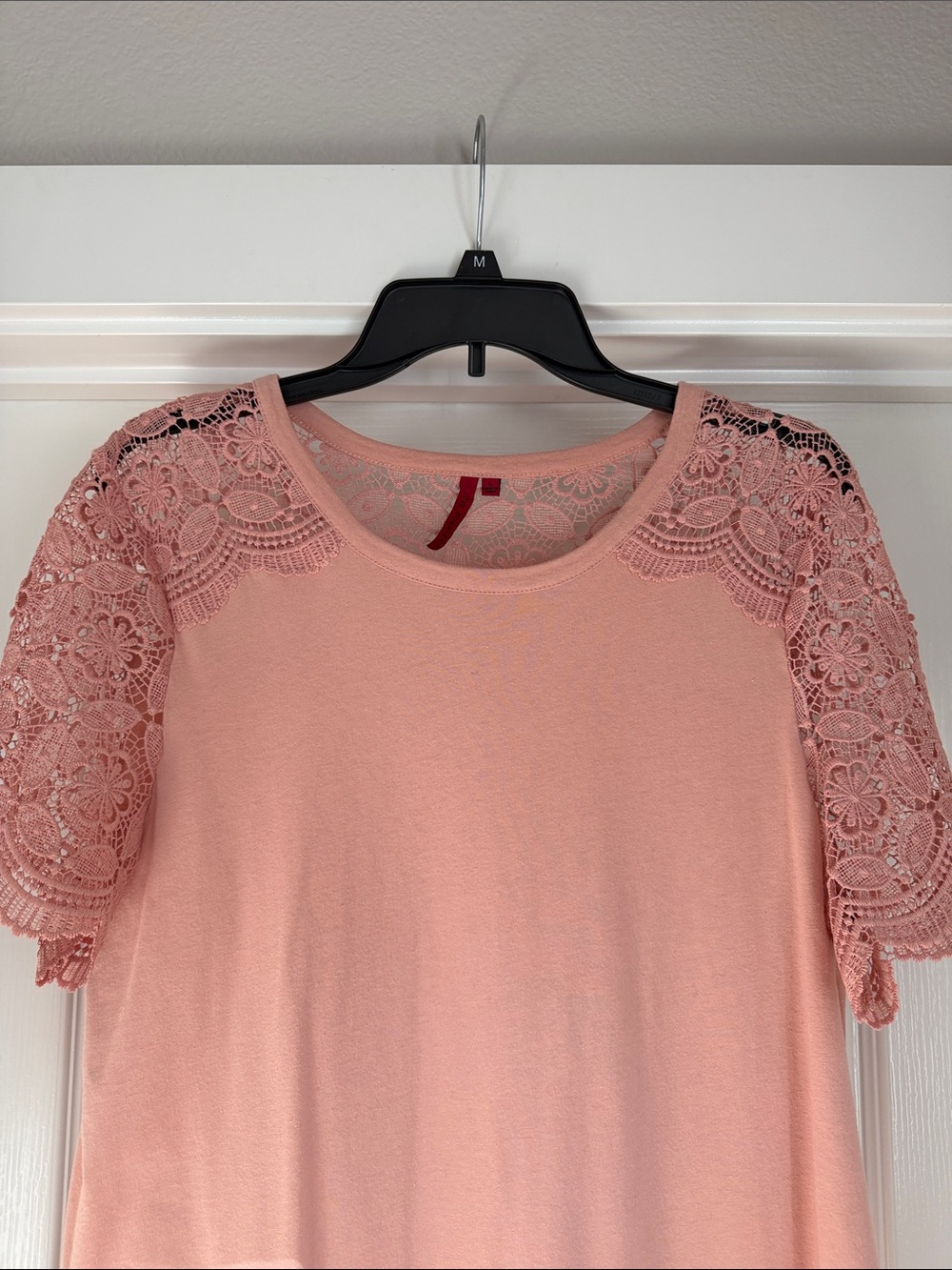 Women's Lace Shoulder Tee - Blush Pink